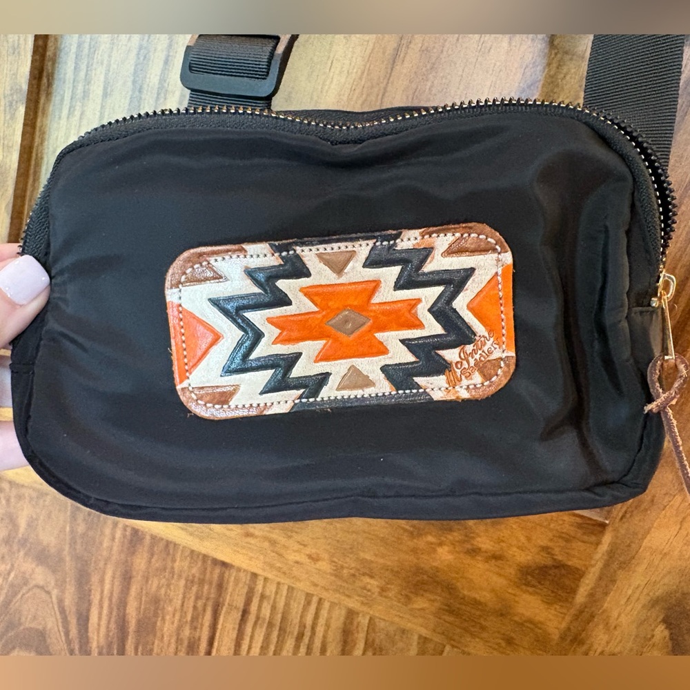 Black Crossbody Sling Bag with Southwestern Accent